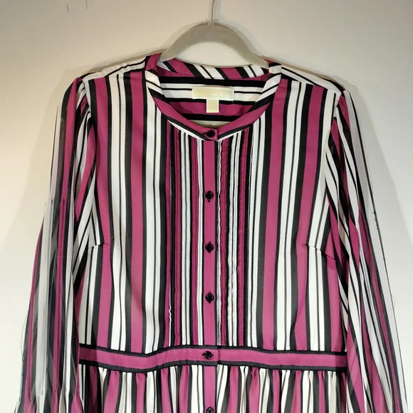 Michael Kors Multi Stripe Pintuck Shirt Dress Size: Large (12-14) - Picture 2 of 6